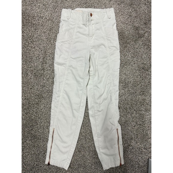 Anthropologie Pilcro Corduroy Pants Womens Size 25 Cream Copper Zipper Detail - Picture 1 of 10